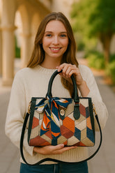Vintage Women Handbags and Purse Set Multicolor Patchwork Tote Bags Soft Leather Shoulder Bag Zipper